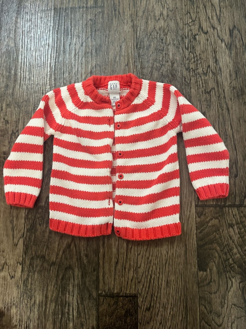 GAP Baby Red and White Striped Knit Cardigan with Button Detail